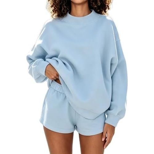 Women 2 Piece Outfits Sweat Shorts Sets Oversized Casual Lounge Matching Set Sweatsuit Tracksuit 2026 Fall Clothes