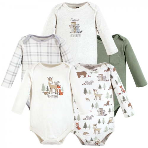 Hudson Baby Cotton Long-Sleeve Bodysuits, 5-Pack, Newborn- 24 Months