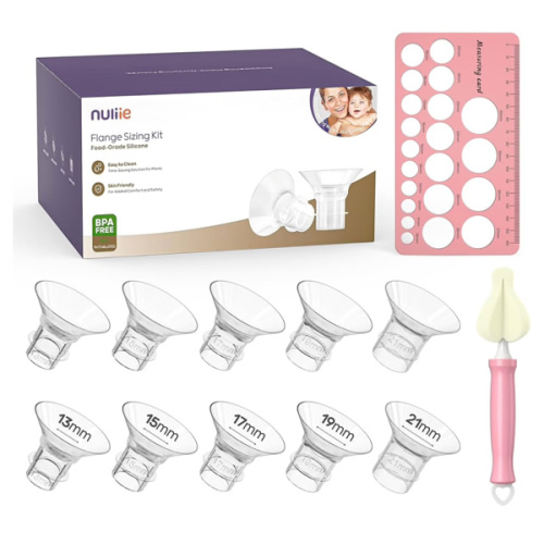 Nuliie 10PCS Silicone Flanges Insert Replacement Kit, Flange Sizing Kit 13/15/17/19/21mm for 24mm Flange/Shield Breast Pumps, Pumping Essential Kit for Moms