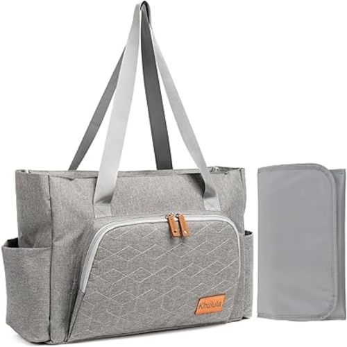 Solid Mommy Women Diaper Bags Totes with Shoulder Strap, Stroller Staps, Large Space Compartments, Changing Pad Mat for Mom Daycare Traveling Work Hospital Duffel Tote Grey