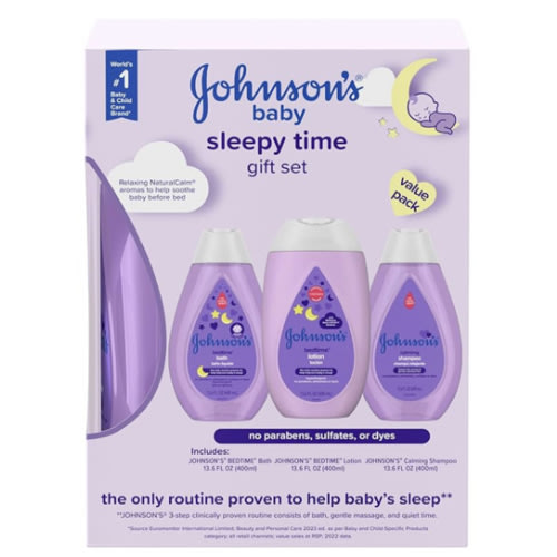 Johnson's Baby Sleepy Time Bedtime Gift Set with Relaxing NaturalCalm Aromas, Bedtime Baby Bath Shampoo, Wash & Lotion, Baby Bedtime Essentials, Hypoallergenic & Paraben-Free, 3 Items