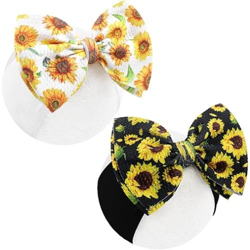 2 Pcs 6’’ Yellow Bows for Baby Girls Sunflower Girl Headbands Summer Outfits Hair Accessories for Newborn Infant Toddler Clothes