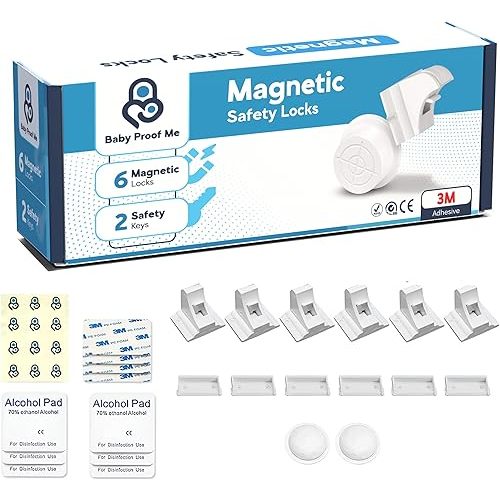 Baby Proof Me 6-Pack Magnetic Cabinet Locks, Baby Proofing Child Safety Locks with 2 Keys, No-Drill 3M Adhesive for Cabinets & Drawers