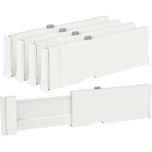Vtopmart 4 Pack Drawer Dividers for Clothes, 4" High 11.6"-17" Adjustable Expandable Dresser Drawer Organizer, Plastic Drawers Separators for Dresser, Baby Clothes, Underwear, Kitchen & Office Storage