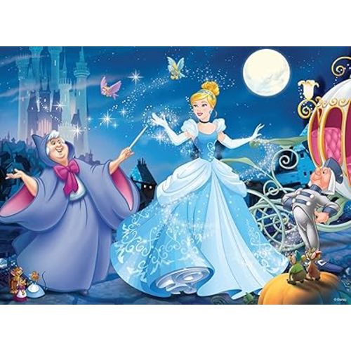 Ravensburger Disney Princess Cinderella Glitter Jigsaw Puzzle - 100 Unique Pieces Enhances Concentration & Creativity | Eco-Friendly | Ideal for Kids