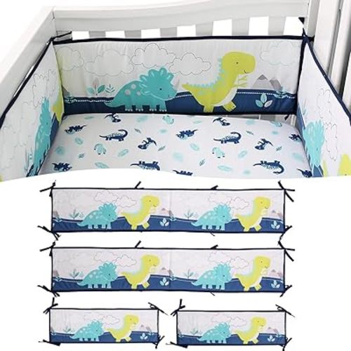 Mesh Liner Padded Covers 4Pcs Soft Breathable Cotton Pads,4 Sides Breathable Anti-Collision Cushion (KL- Dinosaur)