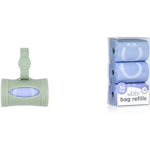 Ubbi On-the-Go Diaper Bag Dispenser and Lavender Scented Refill Bags Baby Accessory Set, Sage Green