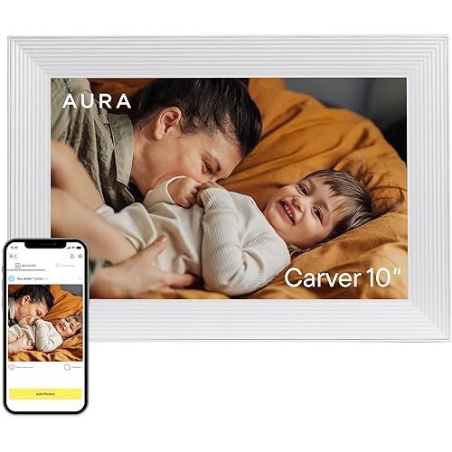 Aura Carver WiFi Digital Picture Frame | The Best Digital Frame for Gifting | Send Photos from Your Phone | Quick, Easy Setup in Aura App | Free Unlimited Storage | Sea Salt
