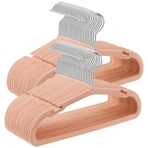 SONGMICS Baby Hangers 50 Pack, Kids Hangers for Closet, Non-Slip Velvet Hangers, Childrens Hangers, Wide Shoulder Notches, Coral Pink