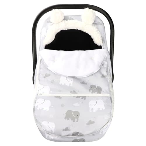 Carseat Cover Boys, Winter Cozy & Warm Cover, Elephant Baby Car Seat Cover, Infant Car Seat Canopy, Ultra-Soft Breathable Protect Baby from Cold Wind, Zipped Removable Design