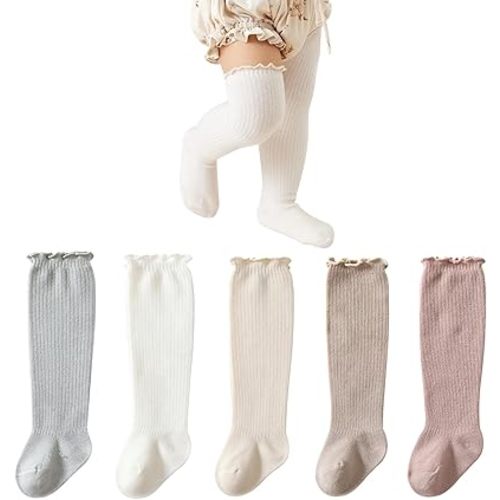 Apone Fatu Baby Girls Socks,Toddlers Ruffle Sock,Girl's Knee-High Stockings, Kids Cozy Warm Solid Color Long Socks