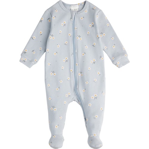 Baby Daisy Print Rib Organic Cotton One-Piece Footie Pajamas, 6-9M, Blue Light