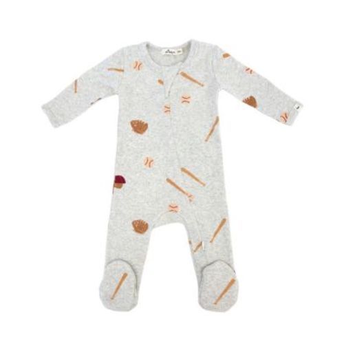 Unisex Baseball Print Zipper Footie - Baby