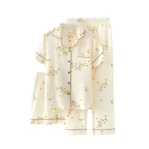 codcm Womens 3pcs Cotton Pajamas Set Short Sleeve Sleepwear Fruit Print Cute Pj Set with Long Pants