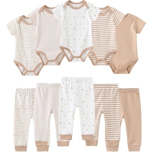 Baby Bodysuit and Pant Set 10-pcs Cotton Soft Newborn Boy Girl Clothes Outfits