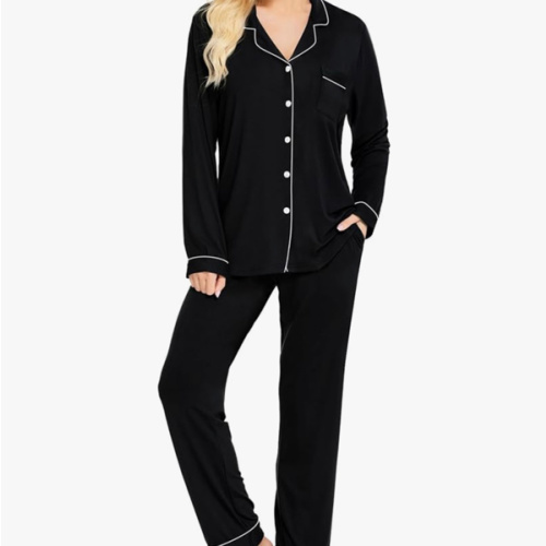 SWOMOG Womens Pajamas Set Long Sleeve Sleepwear Button Down Nightwear Soft Cotton Pj Lounge Sets