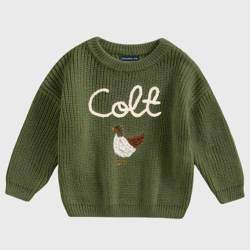 Custom Hand Embroidered Mallard Duck Sweater, Cute Ducks Hand Embroidered Jumper, Duck Sweater, Baby Gift, Hand Knitted Mallard Duck Sweater