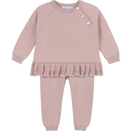 Girls Pleated Trim Knit Set Mauve