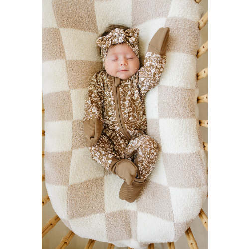 Brown Floral Ribbed Zipper Pajama | Bamboo