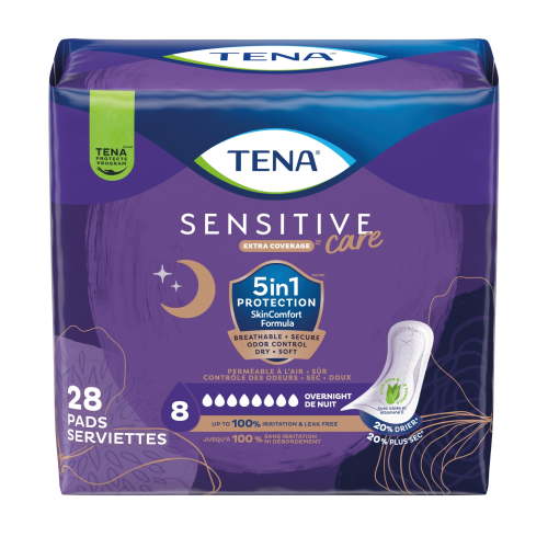 Tena Incontinence Pads, Bladder Control & Postpartum for Women, Overnight Absorbency, Sensitive Care, 28 Count HSA/FSA Eligible