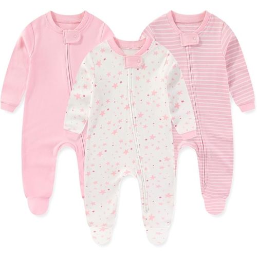 Unisex Zipper Baby Footies Rompers Long Sleeve 3 Pack Infant Boy Girl Jumpsuits 0-12Months Babies Outfits