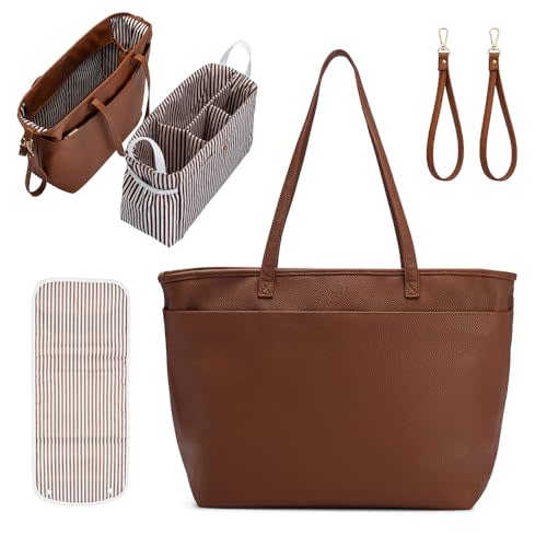 Parker Baby Willow Tote Bag | Stylish Vegan Leather Diaper Bag Tote with Modular Storage & Removable Inserts & Roomy Interior