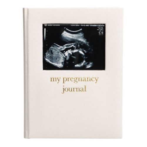 Pearhead Linen Pregnancy Journal with Ultrasound Photo Insert - Cream