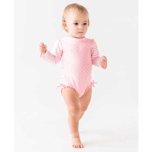Pink Polka Dot Long Sleeve One Piece Rash Guard - 0-3m