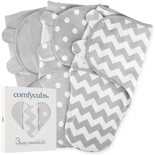 Comfy Cubs Easy Swaddle Blanket, 3 Pk Small - Baby Blanket Swaddle, Grey