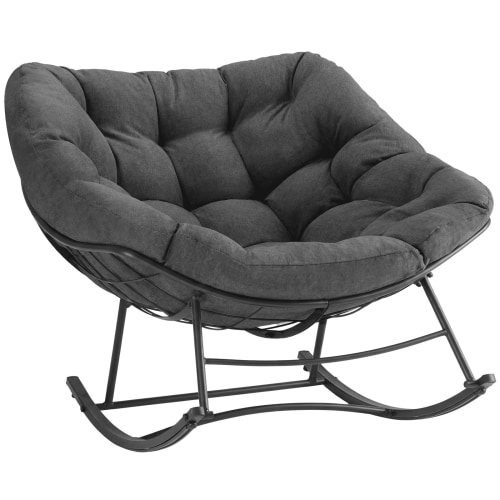 Oversized Rocking Papasan Chair with Thick Cushion, Rust-Resistant Metal Patio Rocker for Indoor & Outdoor, Heavy Duty 450lbs Capacity Lounge Chair, Small Gray