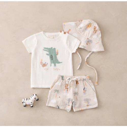 Alligator Knit Pullover + Seaside Safari Organic Muslin Short Set – Elegant Baby