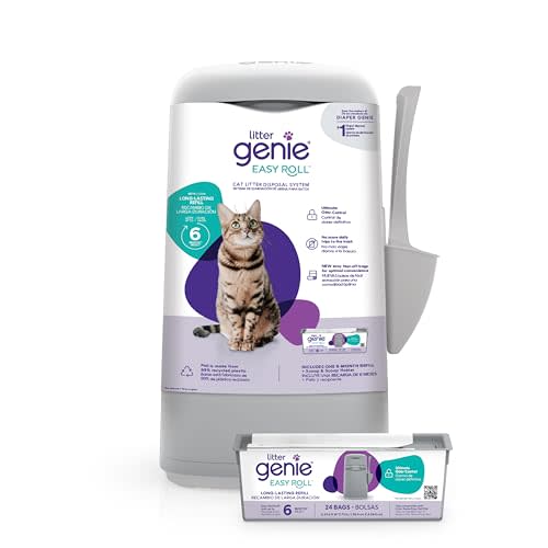 Litter Genie Easy Roll Pail | Cat Litter Box Waste Disposal System for Odor Control | Includes 1 roll of 24 Easy Tear-Off Bags