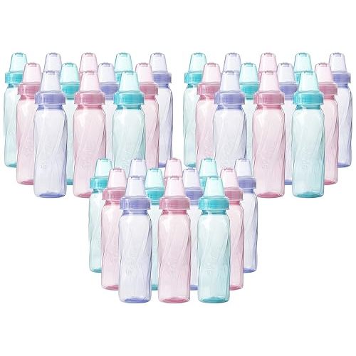 Evenflo Feeding Baby Bottles, Standard Neck, 8 Ounce | Tinted Plastic | Pink/Lavender/Teal | Pack of 36