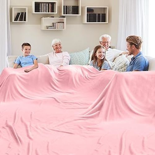 Big Oversized Soft Fleece Blanket, Huge California King Blanket for Whole Family, Bed, Sofa, Couch, Travel and Camping 120x120 Pink