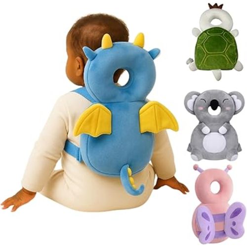 Baby Head Protector Backpack, Anti-Fall Safety Cushion Helmet for Toddlers, Adjustable Soft Padding, Lightweight Breathable Design (Blue Dragon)