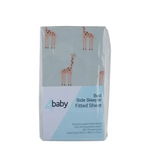 4Baby Fitted Sheet Bedside Sleeper Percale Giraffe Sage | Baby Bunting AU