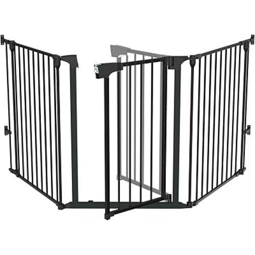 Bonnlo Baby Safety Gate, 82-Inch Configurable Walk-Through Fence for Toddler/Pet/Dog/Cat/Puppy, Adjustable Metal Barrier for Fireplace/Stairs/Doorways