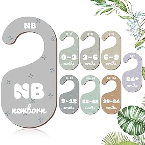 Colorful Baby Closet Dividers for Clothes Organizer - 8 PCs Double-Sided Pattern Wooden Baby Wardrobe Divider for Baby Nursery from Newborn to 24+ Months - Perfect Toddler Clothes Organizer