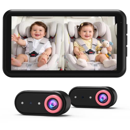 LUCKVIEW BM2 PRO Dual Baby Car Camera, 5.2" 1080P Baby Monitor | IR Night Vision and Anti-Shake Mount; Split View Helps Parents Check 2 Kids or Pets In Rear-Facing Car Seats