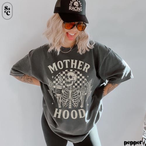 Mother Hood Skeleton Shirt, Funny Mom Life Tee, Coffee & Chaos Comfort Colors T-Shirt, Edgy Mom Shirt