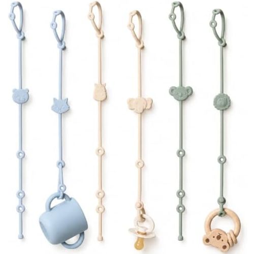 Toy Straps for Baby 6pcs, Silicone High Chair Toys Straps Stroller Accessories Toddler Bottle Strap Car Seat Toys Baby Travel Essential Silicone Ivory+Sage+Blue
