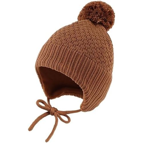 Baby Girl Winter Hats Fleece Lined Infant Beanie Hat for Boys Knitted Kids Earflap Beanis with Pompom 0-8 Years