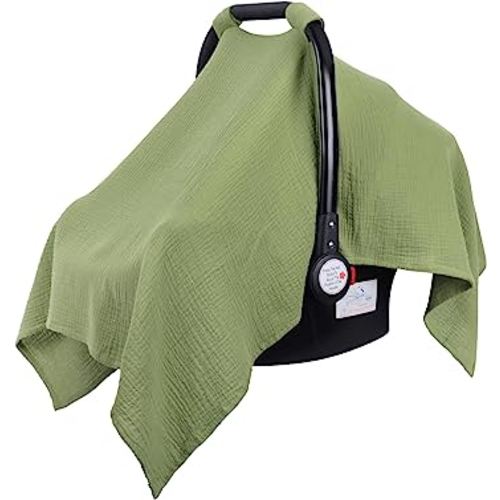 Metplus Muslin Car Seat Cover for Babies - Carseat Stroller Cover Infant Stroller Covers for Boys and Girls, Breathable & Lightweight, Fits Most Strollers & Baby Car Seats