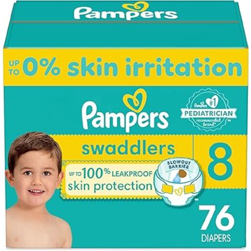 Pampers Swaddlers Diapers - Size 8, One Month Supply (76 Count), Ultra Soft Disposable Baby Diapers