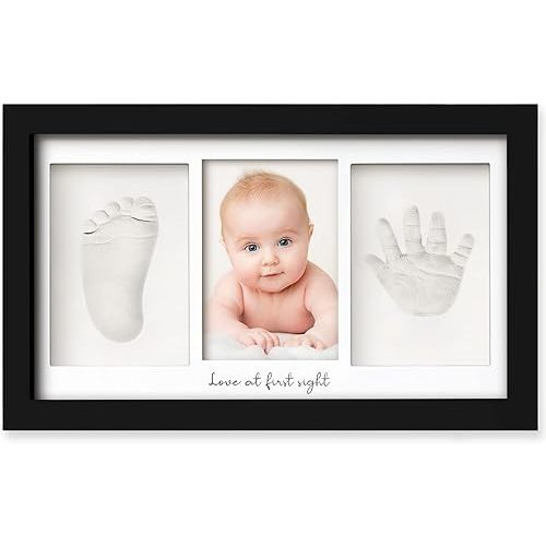 Baby Hand and Footprint Kit - Clay Handprint Keepsake Frame, Newborn Nursery Picture Frame, Personalized New Mom Gifts for Baby Shower & Registry (Onyx Black)