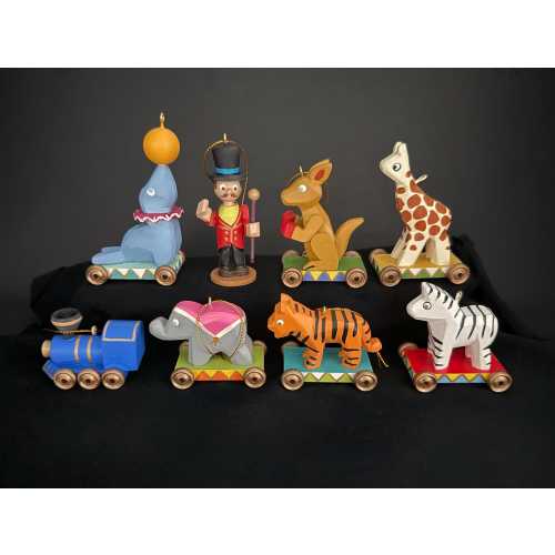Wooden Circus Train With Animals Set of 8 Christmas ornaments