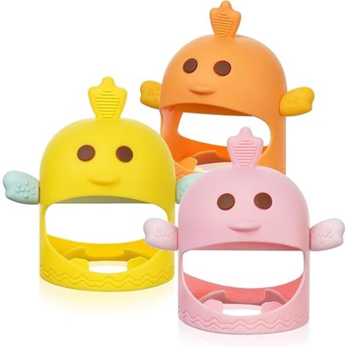 Vicloon Baby Teething Toys, 3 PCS Silicone Baby Teether Toy for Infants 0-6Months, BPA Free Anti-Drop Silicone Mitten Teething Toy for Soothing Sore Gums, Baby Chew Toys for Sucking Needs