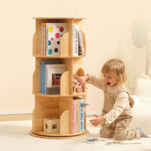 Solid Wood Textured Rotating Bookshelf, Sturdy Structure And Large Capacity Bookcase | Wayfair