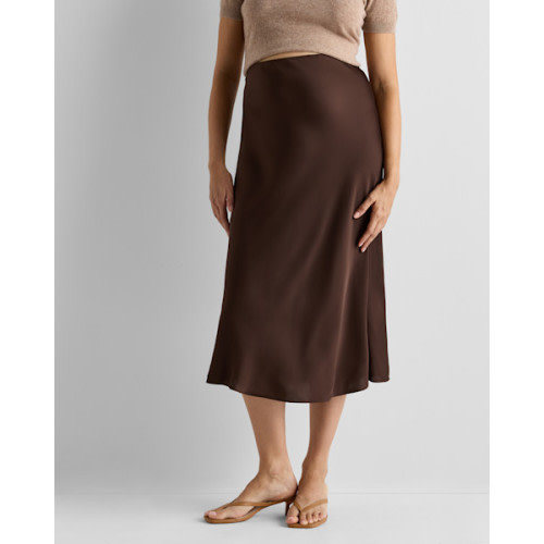 Washable Stretch Silk Maternity Skirt in Hot Fudge