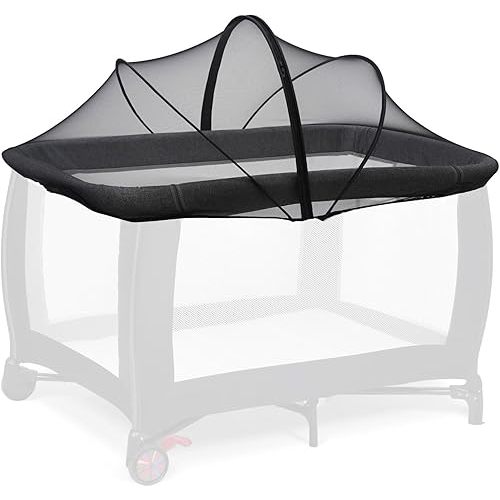 Pack n Play Cover, Travel Crib Tent, Pack and Play Mosquito Net Cover with 2-Way Zipper for Playpen/Mini Crib/Twin Bassinet to Keep Cats Out, Black
